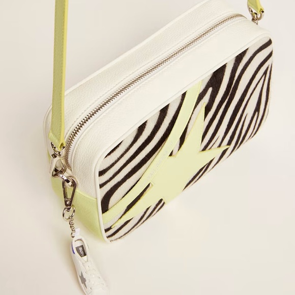 Star Bag in white & lime hammered leather w/zebra-print pony skin insert - Picture 6 of 8